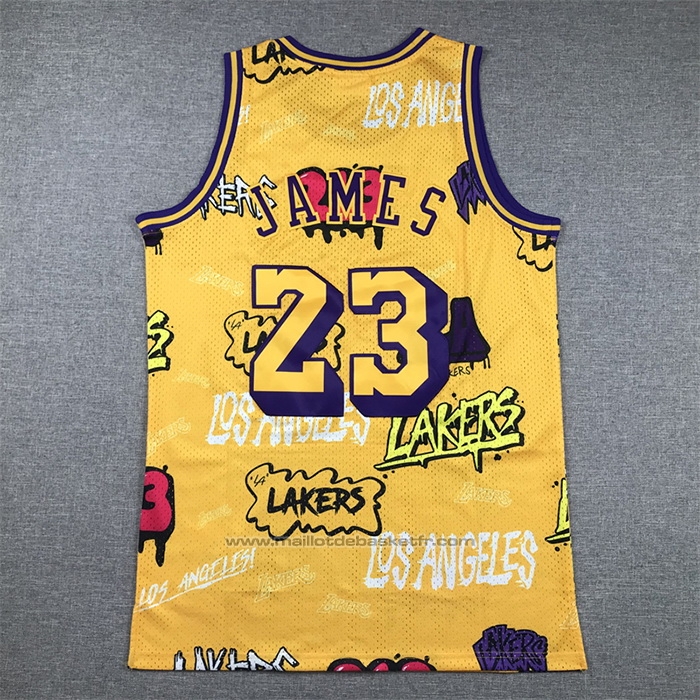Maillot Los Angeles Lakers LeBron James #23 Slap Sticker Mitchell & Ness 2018-19 Jaune